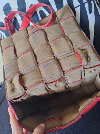 Borsa pelle intrecciata rossa