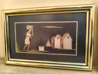 Dos cuadros artesanía paja vintage