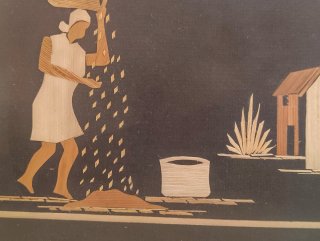 Dos cuadros artesanía paja vintage