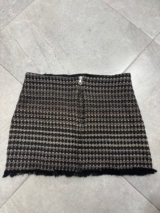 Falda Tweed Beige y Negra con Flecos