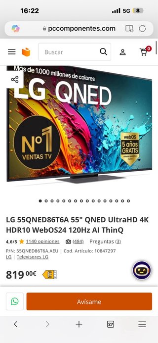TV QNED 139cm (55') LG 55QNED86T6A 4K con Smart T