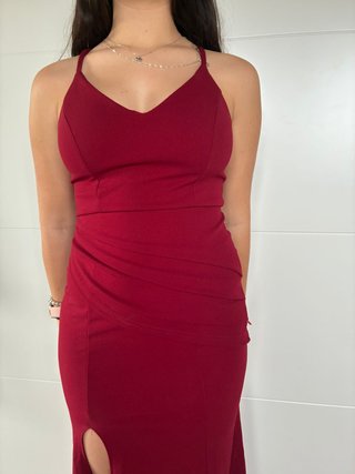 Vestido fiesta rojo largo con abertura Talla S