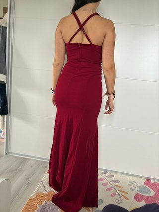 Vestido fiesta rojo largo con abertura Talla S