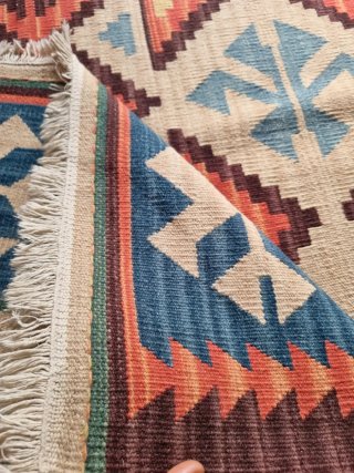 Tappeto Afghano Lana Blu/Arancio