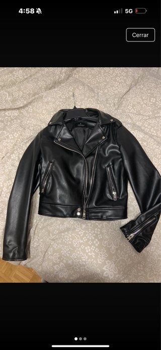 Chaqueta Biker Efecto Piel Negra