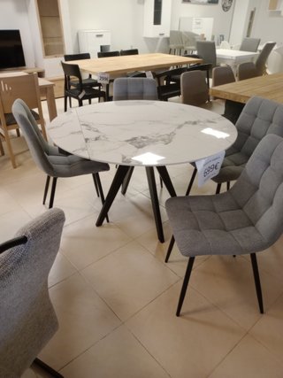 Mesa redonda mármol y 4 sillas grises