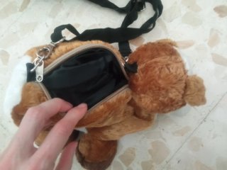 2 Bolsos de Peluche de Vaca y Perro con cremallera