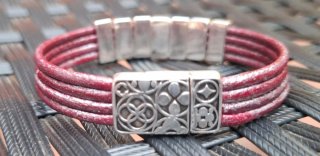 Pulsera Cuero Artesanal Zamak Baño Plata