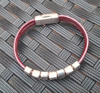 Pulsera Cuero Artesanal Zamak Baño Plata