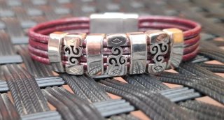 Pulsera Cuero Artesanal Zamak Baño Plata