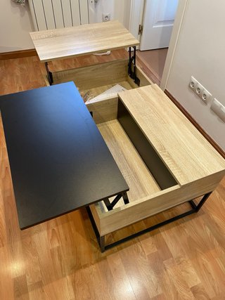 Mesa centro elevable roble y negro