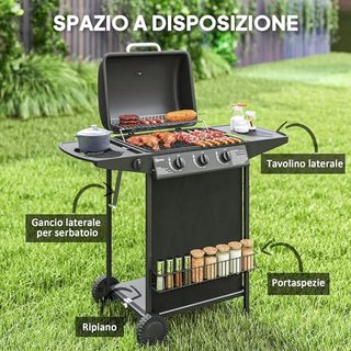Barbecue a Gas in Acciaio, BBQ a Gas a 4 Bruciator