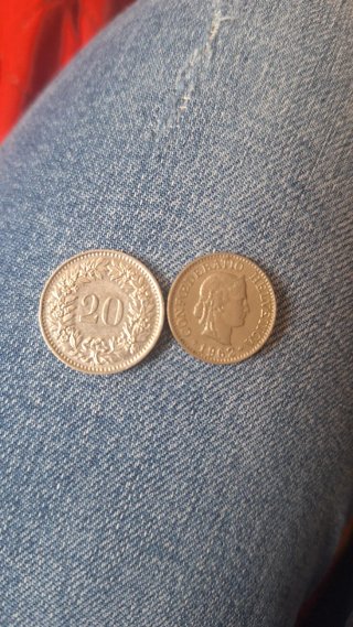 Moneda Suiza 20 Rappen 1962