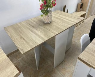 Mesa auxiliar plegable madera y blanco