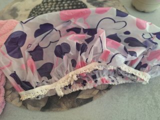 Toalla pelo y gorro ducha rosa y morado
