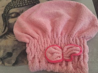 Toalla pelo y gorro ducha rosa y morado