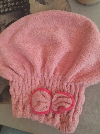 Toalla pelo y gorro ducha rosa y morado