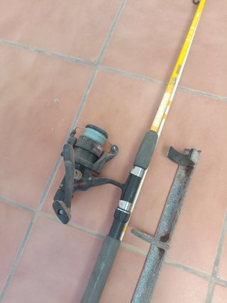 Caña de pescar con carrete y funda