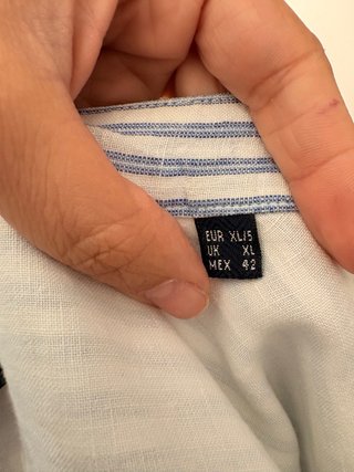 Camisa Lino Cortefiel Rayas Azul Talla XL