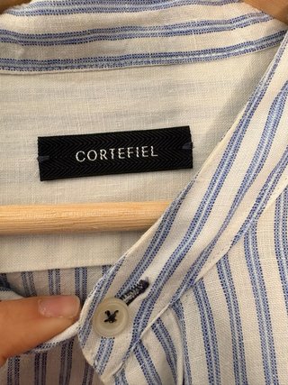 Camisa Lino Cortefiel Rayas Azul Talla XL