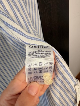 Camisa Lino Cortefiel Rayas Azul Talla XL