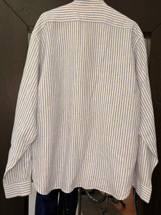 Camisa Lino Cortefiel Rayas Azul Talla XL