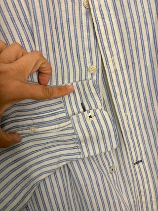 Camisa Lino Cortefiel Rayas Azul Talla XL