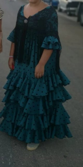 Traje Flamenca Talla 40/42 Negro y Verde