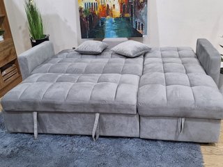 Sofá Cama Chaise Longue con Arcón Gris.