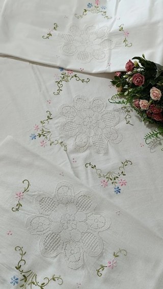 Lenzuola Matrimoniali Vintage Cotone Ricamate