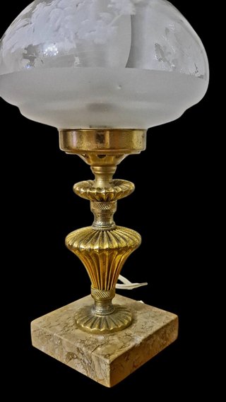 Coppia Lampade Abat Jour Bronzo e Marmo