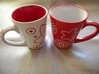 Coppia tazze ceramica rosse e bianche