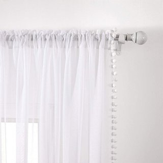 Cortinas Infantiles Pompones Rosa y Blanco