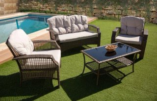 PACK JARDIN 4 PIEZAS MESA SOFA SILLA RATAN PREMIUM