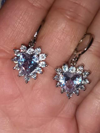 Conjunto Plata Corazón Morado y Circonitas