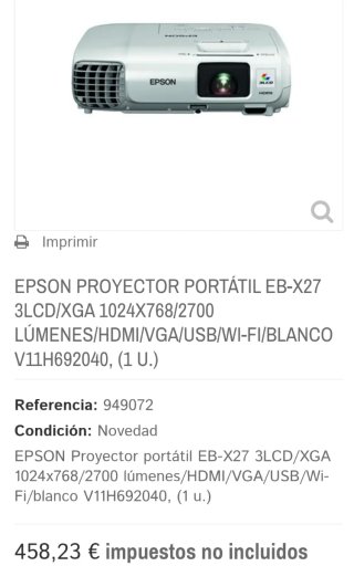 Proyector Epson EB-X27 3LCD Blanco