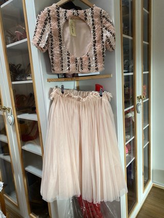 Conjunto tul y lentejuelas rosa y plata