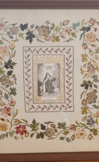 Santa Teresa - Quadro vecchia immagine su ricamo.