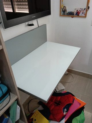 Mesa auxiliar escritorio cristal y madera