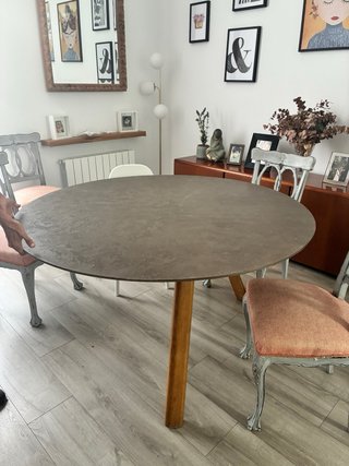 Tablero mesa comedor redonda efecto microcemento
