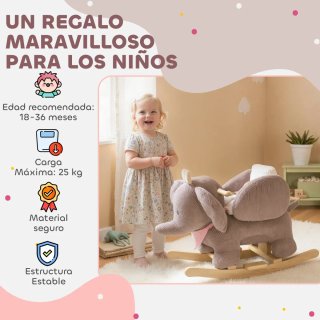 Elefante balancín peluche niños sonido cinturon