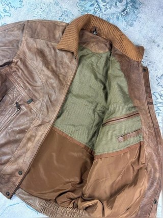 Leather bomber vintage sheepskin jacket style Size L brown old money