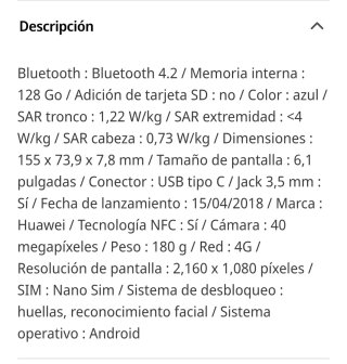 Huawei P20 Pro Azul en perfecto estado