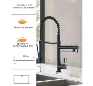 Rubinetto da cucina JUNSHENG nero estraibile a 2 getti