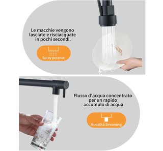 Rubinetto da cucina JUNSHENG nero estraibile a 2 getti
