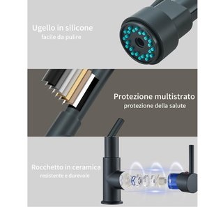 Rubinetto da cucina JUNSHENG nero estraibile a 2 getti