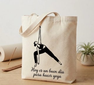 Totebag Yoga Beige con Dibujo Negro