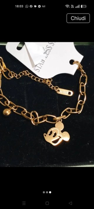 Braccialetto Mickey Mouse Acciaio Inox Dorato