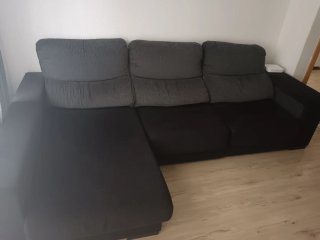 Sofá chaiselongue extraíble gris y negro