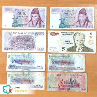 Billetes Turquía - Corea del Sur - Camboya